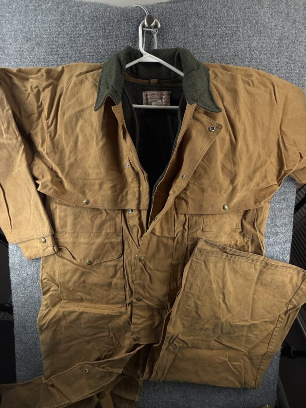 VTG CC Filson #65 Heavy Coveralls Tin Cloth Duster Wax Canvas Wool Lined 40 USA